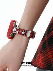 1ST XULIE Jewelry "MERRY CHRISTMAS 2025" Christmas Dog Festive Watch Band in Platinum Plated Brass - Close Up