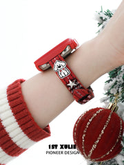 1ST XULIE Jewelry "MERRY CHRISTMAS 2025" Christmas Dog Festive Watch Band in Platinum Plated Brass - Product View