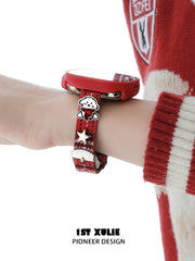 1ST XULIE Jewelry "MERRY CHRISTMAS 2025" Christmas Dog Festive Watch Band in Platinum Plated Brass - Texture