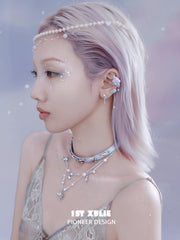 1ST XULIE "ATLANTIS" Coastal Double Layer Conch Choker in Platinum Plated Brass - On Model Close-up