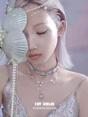 1ST XULIE "ATLANTIS" Coastal Double Layer Conch Choker in Platinum Plated Brass - Side View