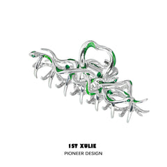 1ST XULIE "Slytherin House" Coiled Serpent Hair Claw in Platinum Plated Brass - Detail Shot