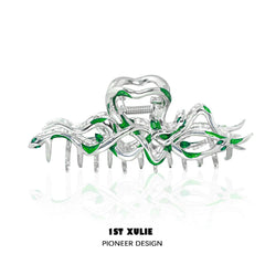 1ST XULIE "Slytherin House" Coiled Serpent Hair Claw in Platinum Plated Brass - On Model