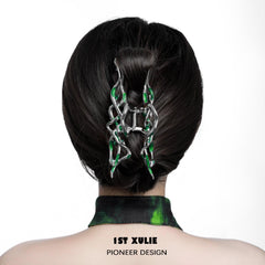 1ST XULIE "Slytherin House" Coiled Serpent Hair Claw in Platinum Plated Brass - Side View