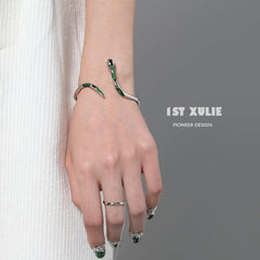 1ST XULIE "Slytherin House" Coiling Serpent Ear Crawler & Cuff Set in Platinum Plated - On Model