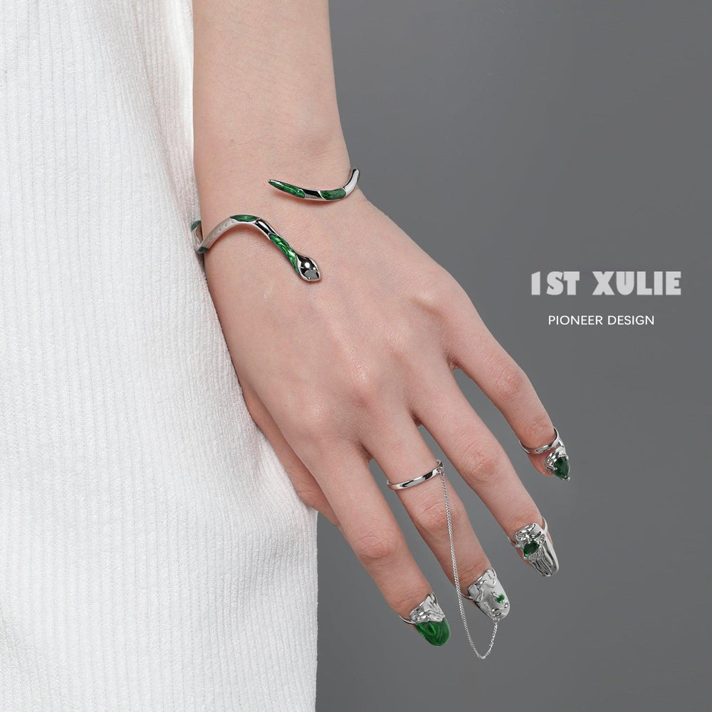 1ST XULIE "Slytherin House" Coiling Serpent Ear Crawler & Cuff Set in Platinum Plated - Product View