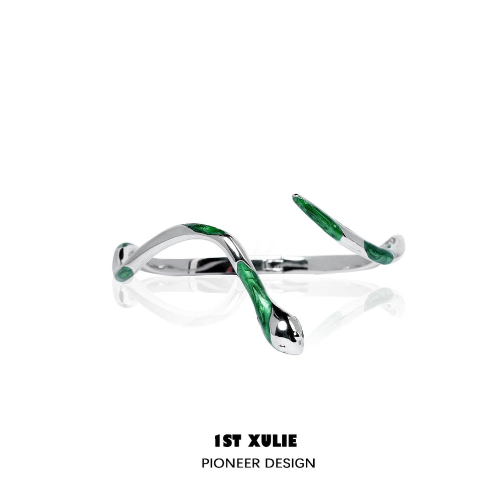 1ST XULIE "Slytherin House" Coiling Serpent Ear Crawler & Cuff Set in Platinum Plated - On Model Close-up of Ear Cuff