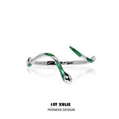 1ST XULIE "Slytherin House" Coiling Serpent Ear Crawler & Cuff Set in Platinum Plated - On Model Close-up of Ear Cuff