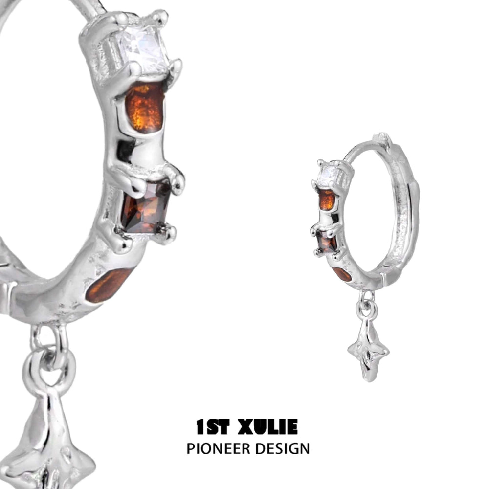 1ST XULIE "Autumn" Color Block Statement Hoop Earrings in 18K Gold Plated 925 Sterling Silver - Product View