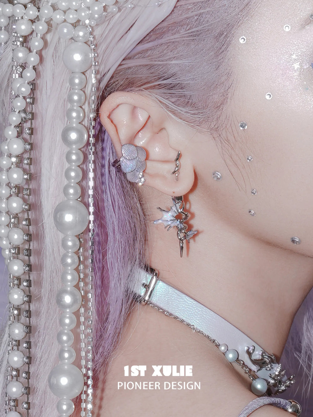 1ST XULIE "ATLANTIS" Mythical Conch & Fish Fin Statement Dangle Earrings in Platinum Plated Brass - Packaging View