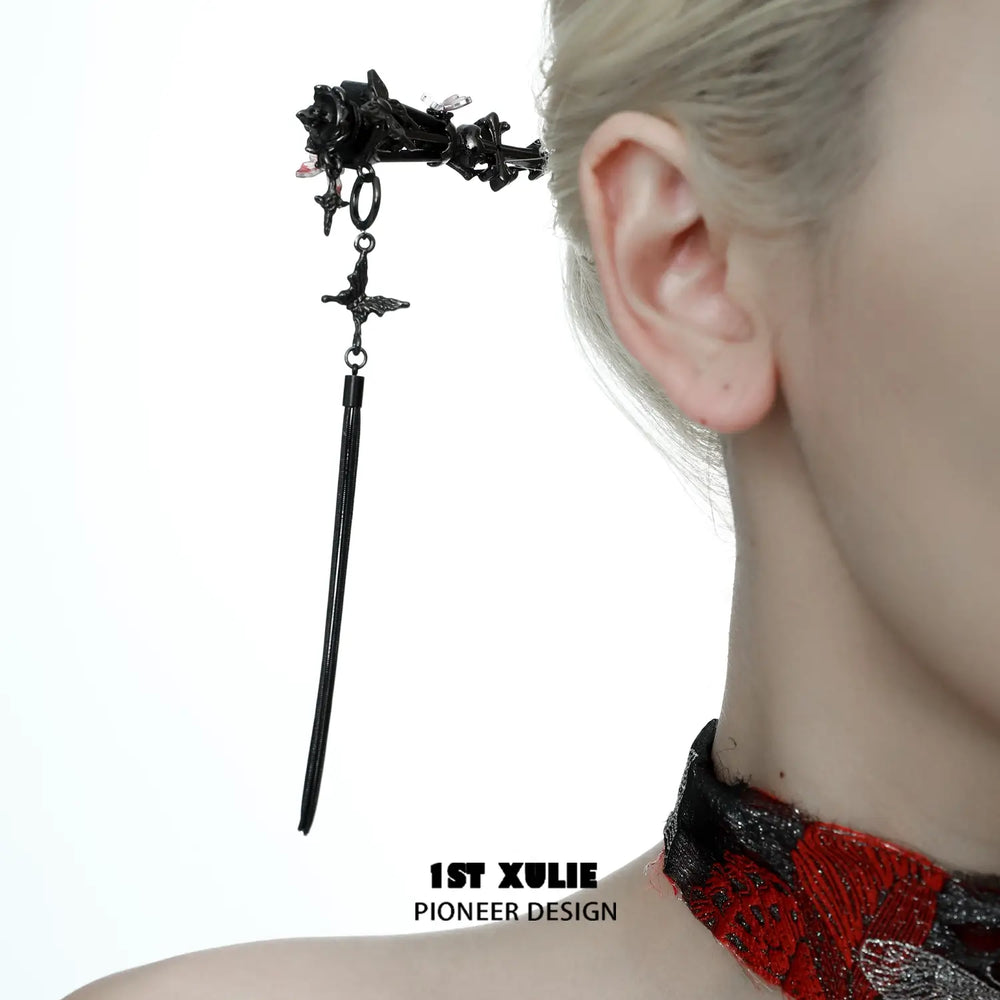 1ST XULIE "Butterfly Wasteland" Convertible Butterfly Hairpin & Earring Set in Black Rhodium Plated - Side View
