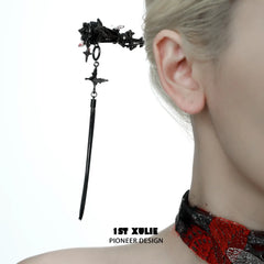 1ST XULIE "Butterfly Wasteland" Convertible Butterfly Hairpin & Earring Set in Black Rhodium Plated - Side View