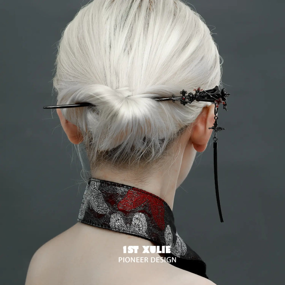 1ST XULIE "Butterfly Wasteland" Convertible Butterfly Hairpin & Earring Set in Black Rhodium Plated - Product View