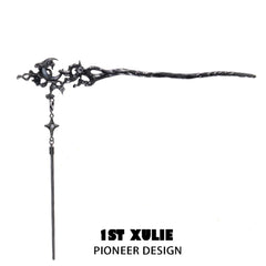 1ST XULIE "MYTH OF THE MOON" Convertible Orchid & Moon Tassel Hairpins in Platinum Plated - Detail Shot