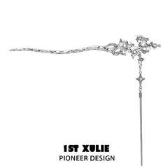 1ST XULIE "MYTH OF THE MOON" Convertible Orchid & Moon Tassel Hairpins in Platinum Plated - On Model