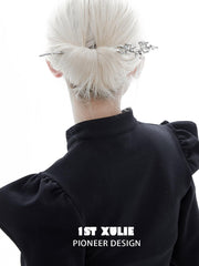 1ST XULIE "MYTH OF THE MOON" Convertible Orchid & Moon Tassel Hairpins in Platinum Plated - Side View