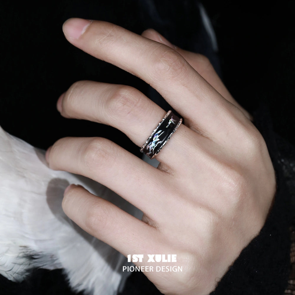 1ST XULIE "Soaring Cranes" Statement Crane Feather Adjustable Ring in 925 Sterling Silver - Side View