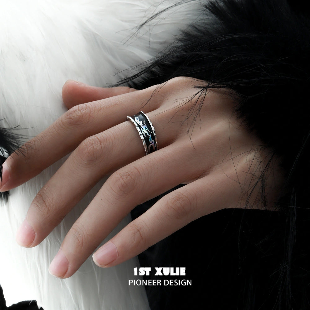 1ST XULIE "Soaring Cranes" Statement Crane Feather Adjustable Ring in 925 Sterling Silver - Detail Shot