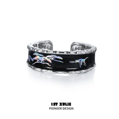 1ST XULIE "Soaring Cranes" Statement Crane Feather Adjustable Ring in 925 Sterling Silver - Product View