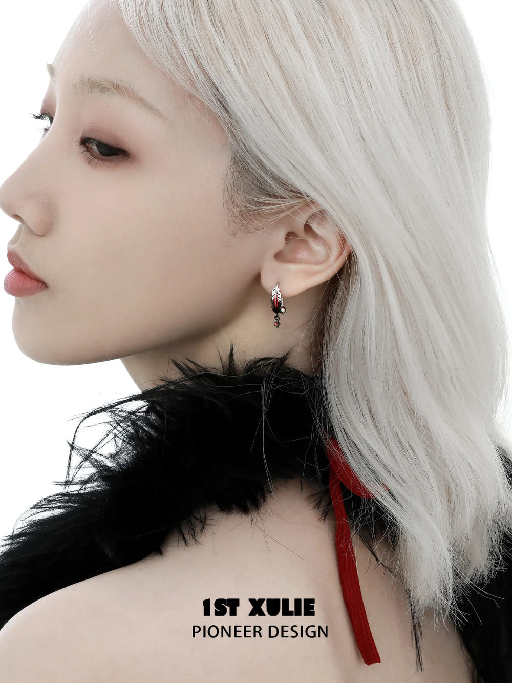 1ST XULIE "Soaring Cranes" Dainty Feather Stud Earrings in 925 Sterling Silver - On Model Close Up