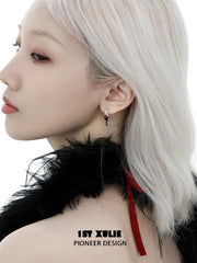 1ST XULIE "Soaring Cranes" Dainty Feather Stud Earrings in 925 Sterling Silver - On Model Close Up