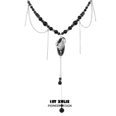 1ST XULIE "Soaring Cranes" Crane Statement Tassel Pendant Necklace in Platinum Plated - Product View