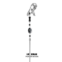 1ST XULIE "Soaring Cranes" Statement Crane Wing Tassel No-Piercing Ear Wraps in Platinum Plated - Angled Product View