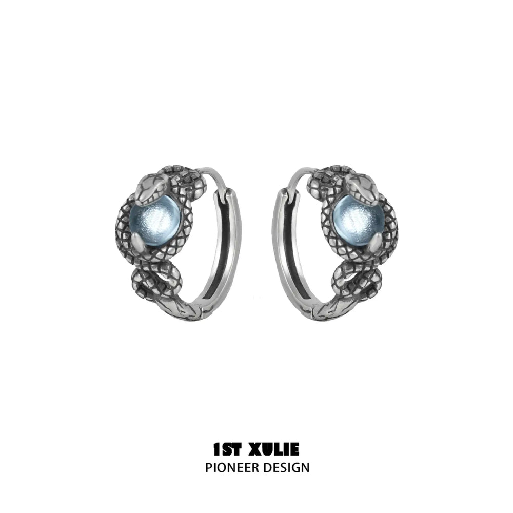 1ST XULIE "Snake Bite" Dainty Crystal Cartilage Huggie Hoop Earrings in 925 Sterling Silver - Lifestyle Shot