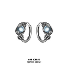 1ST XULIE "Snake Bite" Dainty Crystal Cartilage Huggie Hoop Earrings in 925 Sterling Silver - Lifestyle Shot