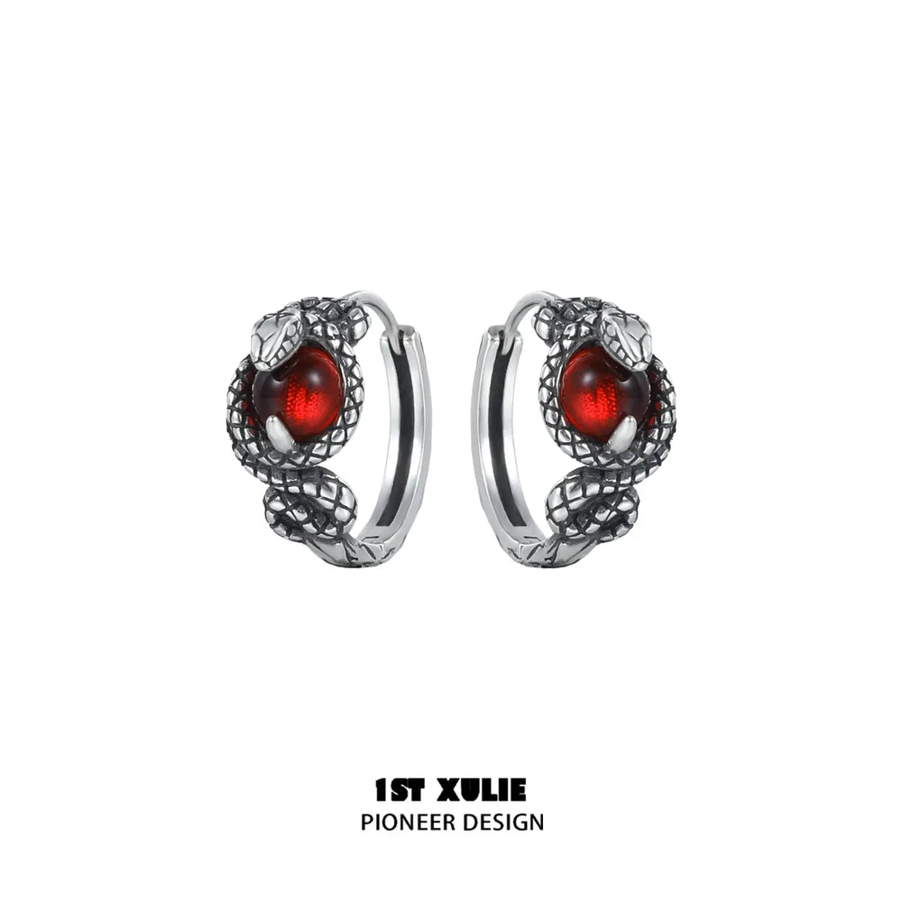 1ST XULIE "Snake Bite" Dainty Crystal Cartilage Huggie Hoop Earrings in 925 Sterling Silver - On Model Close-Up