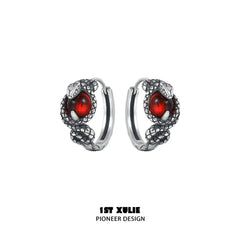 1ST XULIE "Snake Bite" Dainty Crystal Cartilage Huggie Hoop Earrings in 925 Sterling Silver - On Model Close-Up