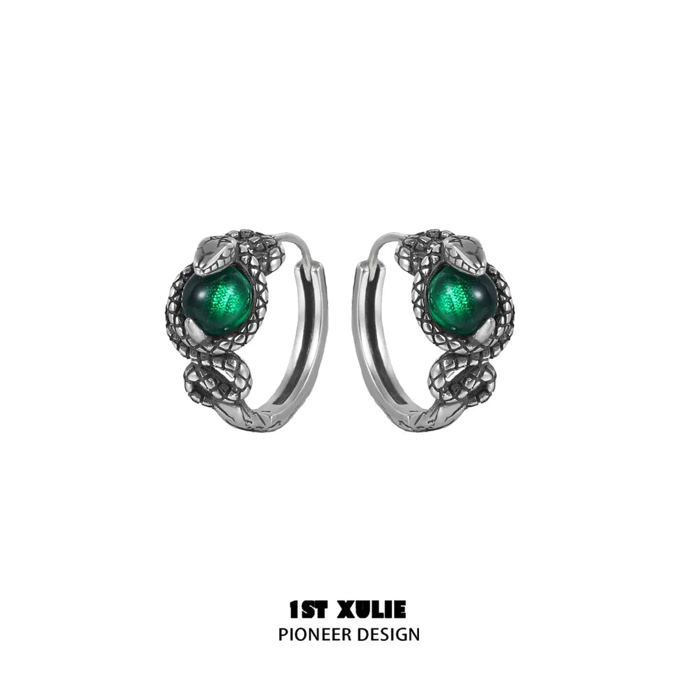 1ST XULIE "Snake Bite" Dainty Crystal Cartilage Huggie Hoop Earrings in 925 Sterling Silver - Product View