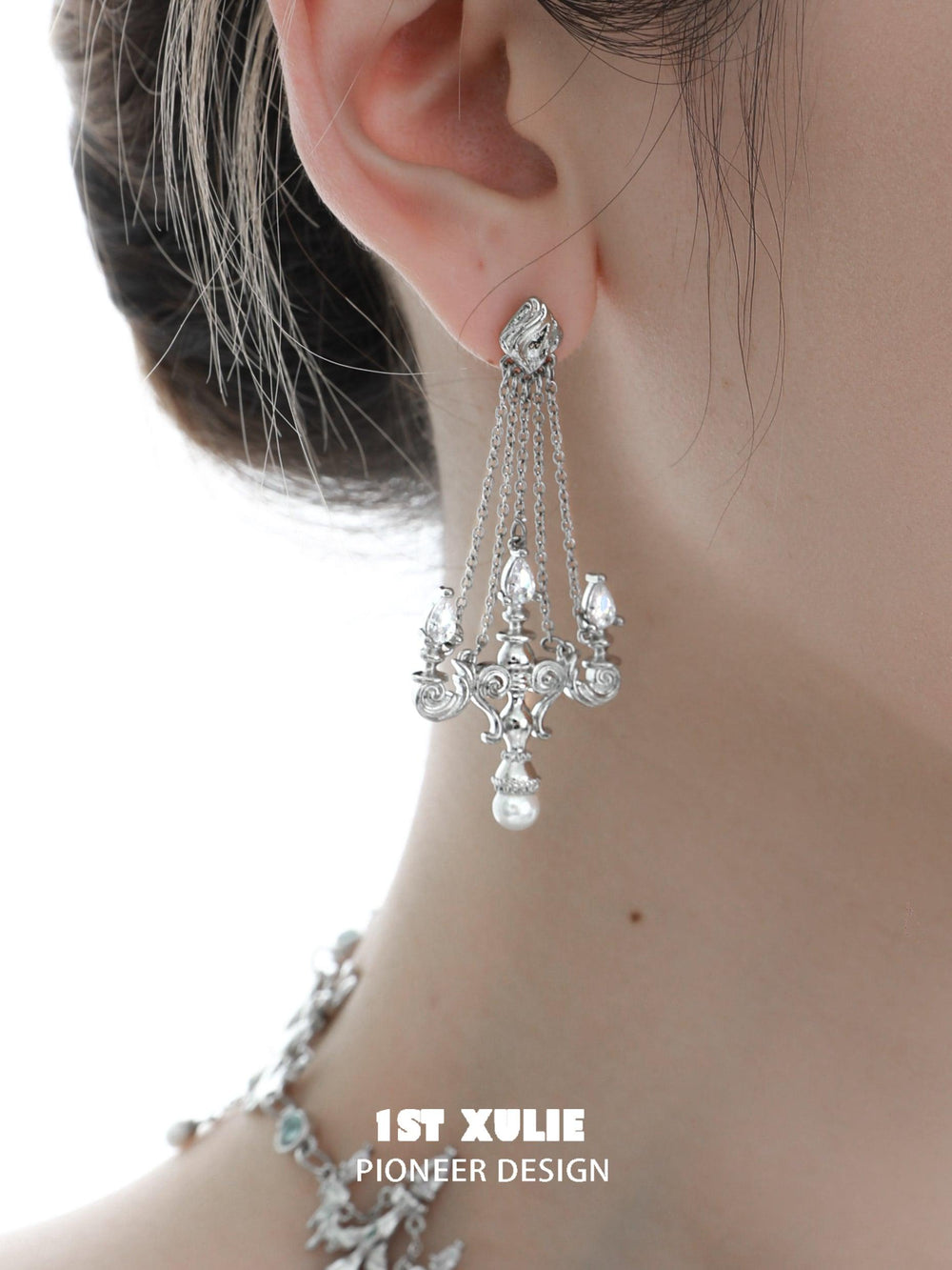 1ST XULIE "Crystal Palace" Chandelier Earrings in 925 Sterling Silver - Product View