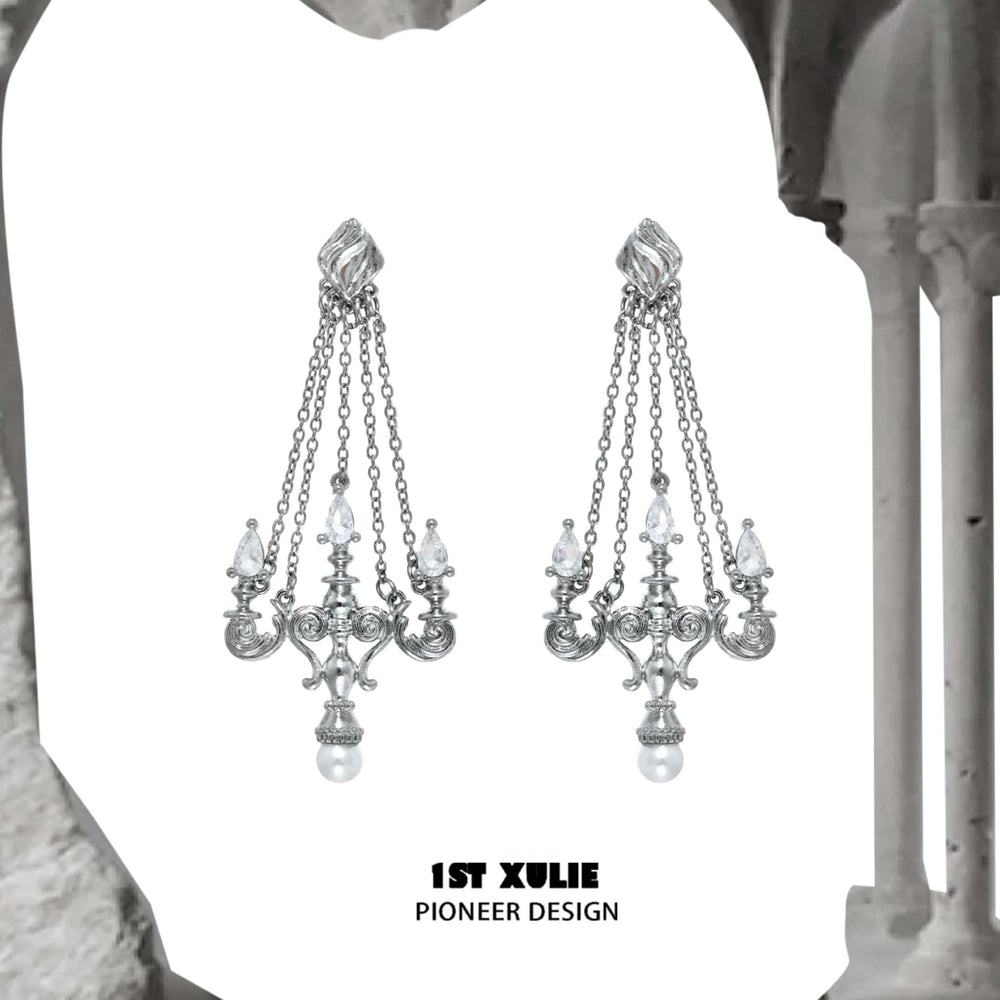 1ST XULIE "Crystal Palace" Chandelier Earrings in 925 Sterling Silver - On Model