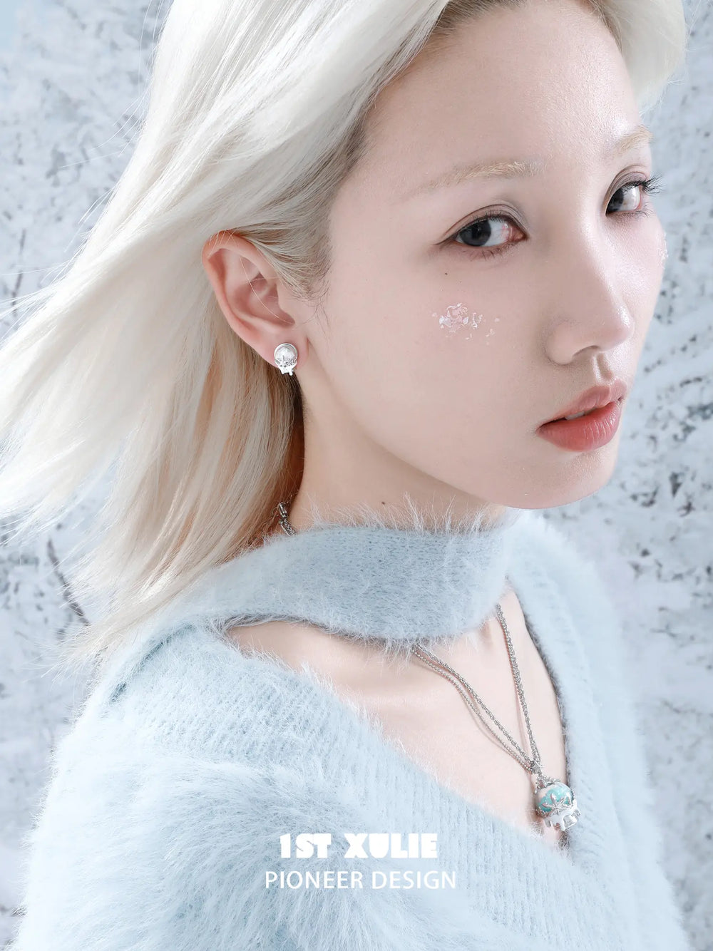 1ST XULIE "Snow Land" Crystal Snowflake Stud Earrings in Platinum - Product View