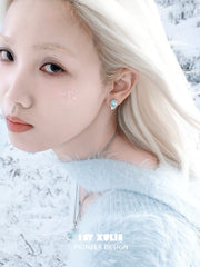 1ST XULIE "Snow Land" Crystal Snowflake Stud Earrings in Platinum - On Model