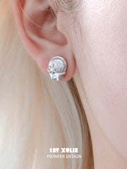 1ST XULIE "Snow Land" Crystal Snowflake Stud Earrings in Platinum - On Model Close-up