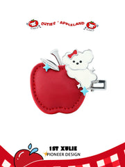 1ST XULIE "Cuties' Appleland" Cute Apple Puppy Hair Clip in Leather and Enamel - Lifestyle Shot