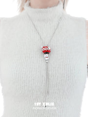1ST XULIE Jewelry "Cuties' Appleland" Cute Apple Puppy & Kitty Charm Necklace in Platinum Plated - Lifestyle Shot
