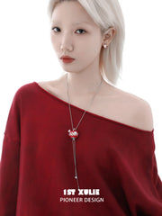 1ST XULIE Jewelry "Cuties' Appleland" Cute Apple Puppy & Kitty Charm Necklace in Platinum Plated - Texture Detail