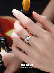 1ST XULIE "CANDLELIGHT GHOST" Cute Candlelight Ghost Adjustable Ring in 925 Sterling Silver - Detail Shot