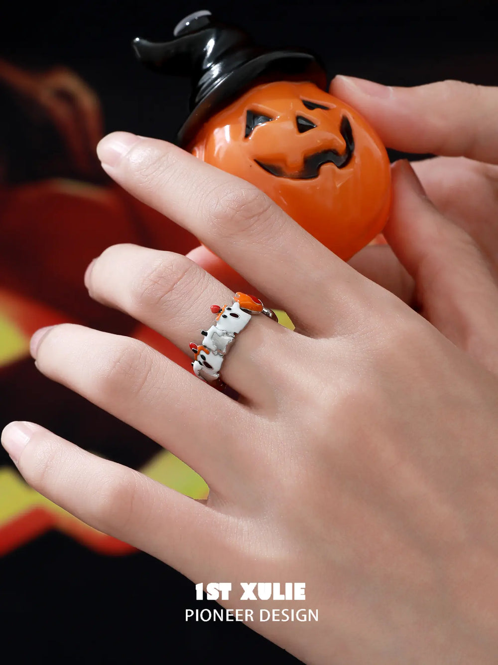 1ST XULIE "CANDLELIGHT GHOST" Cute Candlelight Ghost Adjustable Ring in 925 Sterling Silver - On Model