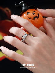 1ST XULIE "CANDLELIGHT GHOST" Cute Candlelight Ghost Adjustable Ring in 925 Sterling Silver - On Model