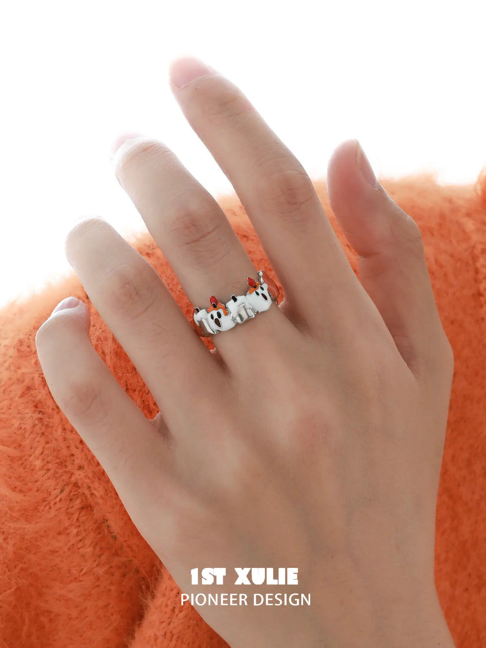 1ST XULIE "CANDLELIGHT GHOST" Cute Candlelight Ghost Adjustable Ring in 925 Sterling Silver - Side View