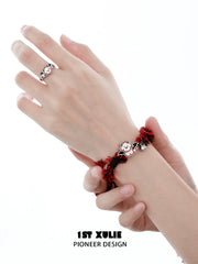 1ST XULIE Jewelry "DEMON CUTIES" Cute Demon Puppy & Kitten Adjustable Open Rings in 925 Sterling Silver - Angle View