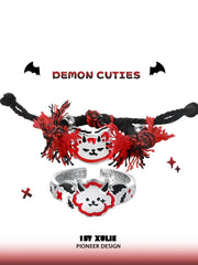 1ST XULIE Jewelry "DEMON CUTIES" Cute Demon Puppy & Kitten Adjustable Open Rings in 925 Sterling Silver - Detail Shot