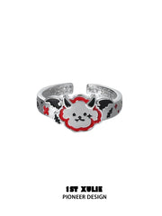 1ST XULIE Jewelry "DEMON CUTIES" Cute Demon Puppy & Kitten Adjustable Open Rings in 925 Sterling Silver - Packaging View