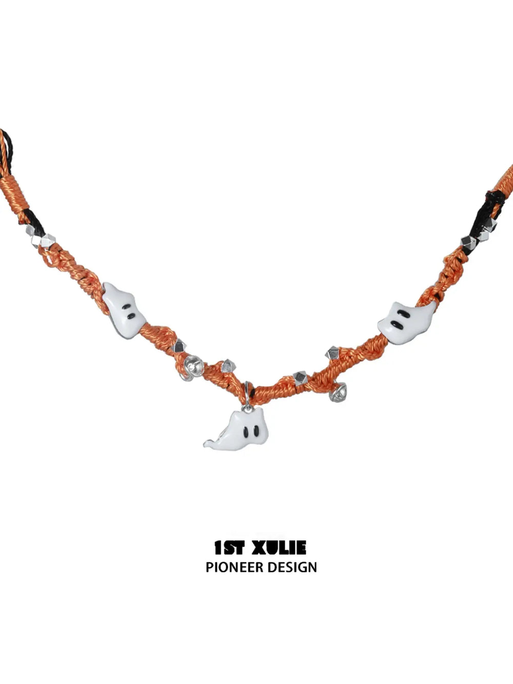 1ST XULIE "CANDLELIGHT GHOST" Cute Ghost Cat Pendant Necklace in Platinum Plated - Angle View 2