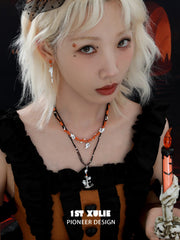 1ST XULIE "CANDLELIGHT GHOST" Cute Ghost Cat Pendant Necklace in Platinum Plated - On Model