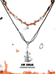 1ST XULIE "CANDLELIGHT GHOST" Cute Ghost Cat Pendant Necklace in Platinum Plated - Texture Detail